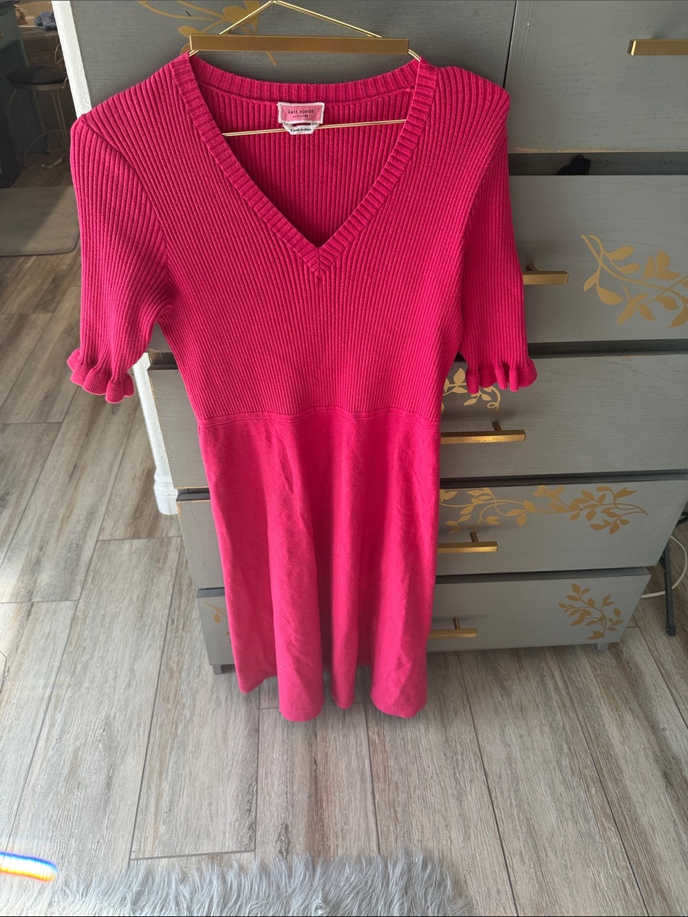 kate spade Fuchsia Ribbed V-Neck Fit-and-Flare Dress